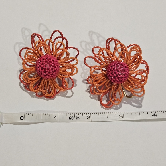 NEW Zara Floral Pink Orange Earrings 70s Bohemian Retro Feminine Beaded Y2K - Picture 6 of 6